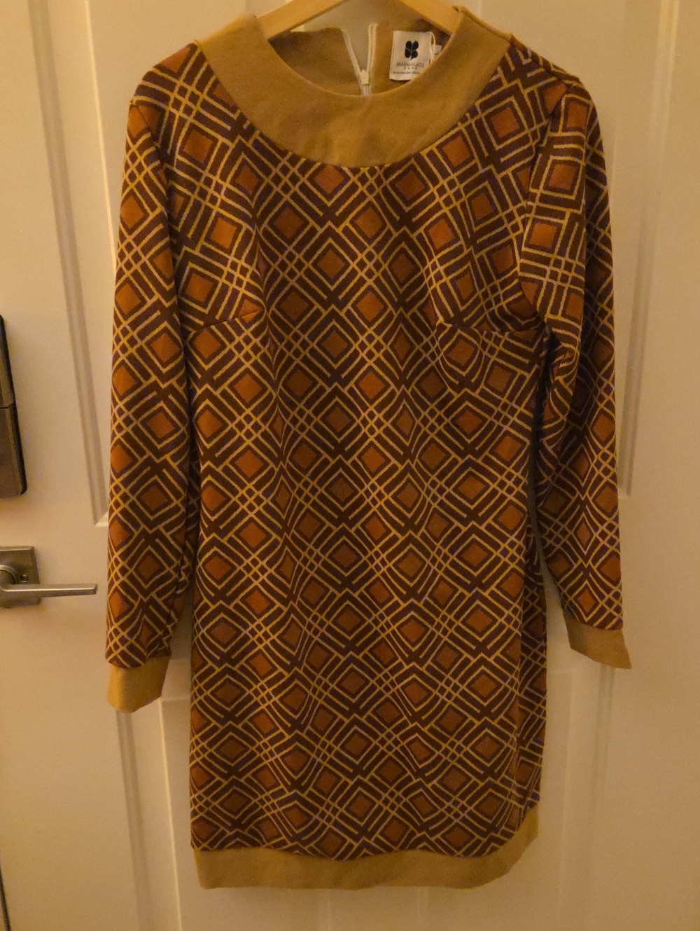 Marmalade Shop Geometric Print Brown Long Sleeve Dress